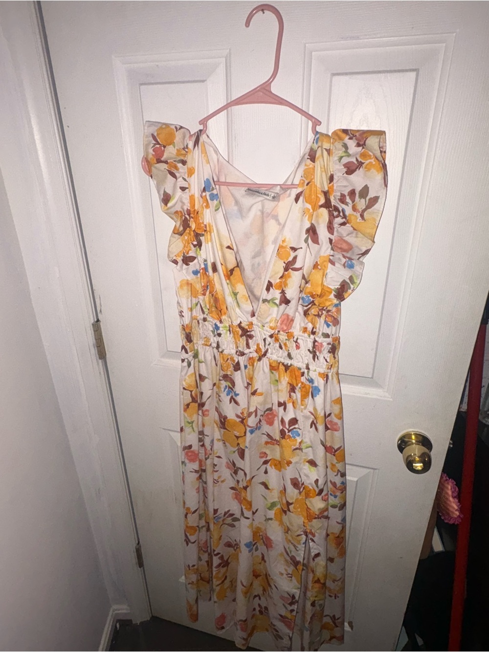 Abercrombie & Fitch Floral V-Neck Ruffle Sleeve Maxi Dress - Yellow Floral